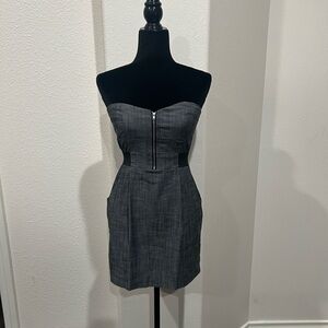 Chic Gray Strapless Dress with Zipper Detail